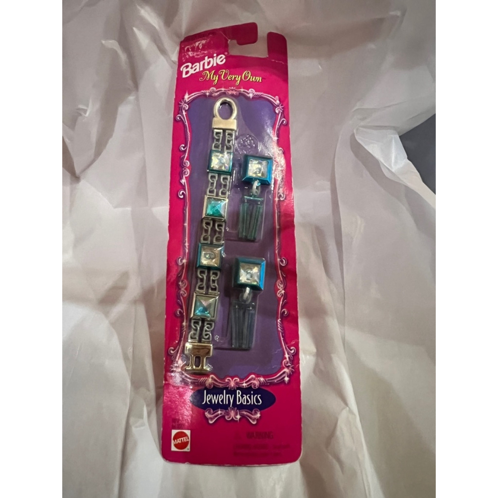 Vintage 1998 Barbie My Very Own Jewelry Basics Blue Teal Bracelet Earrings NWT